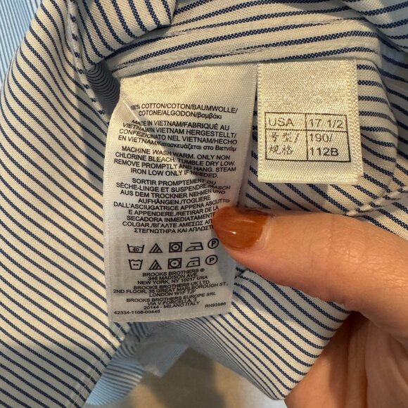 Brooks Brothers Regent 1818 Non-Iron Dress Shirt 17.5–6/7 Blue Stripe Cotton - Picture 8 of 10